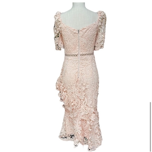 Lulus Briarwood Blush Pink Lace Ruffled Midi Dress M7. - Picture 8 of 16